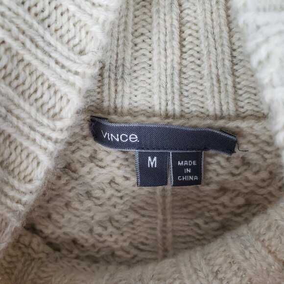 Vince Yak Wool Mock Turtleneck Sweater Oatmeal Chevron Fisherman Womens Size M - Picture 7 of 7